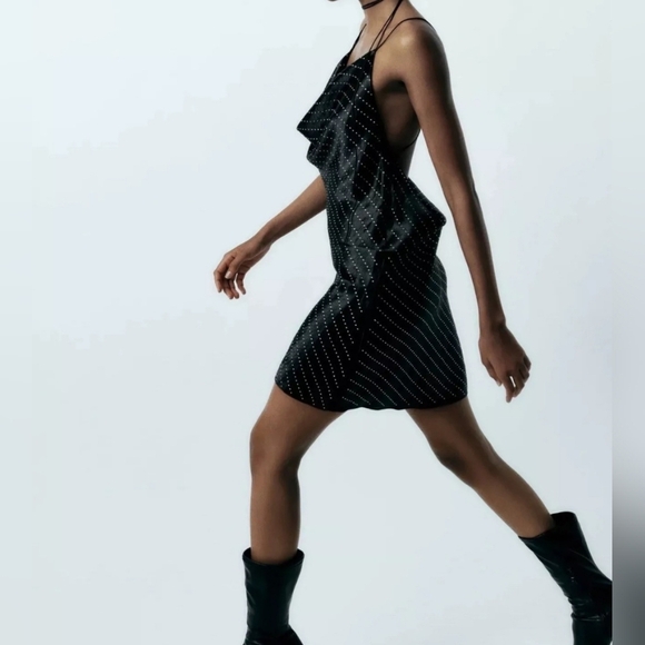 Zara Mini Waterfall Open Back Cocktail Party Dress Black Crystal size M - Picture 14 of 16